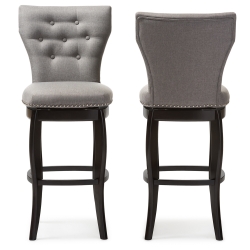 Baxton Studio Leonice Modern and Contemporary Grey Fabric Upholstered Button-tufted 29-Inch Swivel Bar Stool